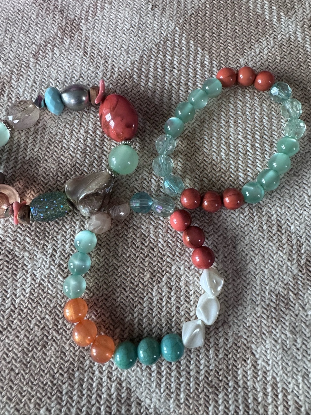 Colorful Beaded Stretch Bracelet Set - Coral, Aqua, Teal